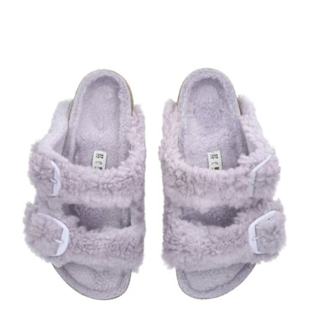 NEW Birkenstock Arizona Shearling Sandals In Purple Fog, Size 7/7.5 (38 EU) - Picture 7 of 15